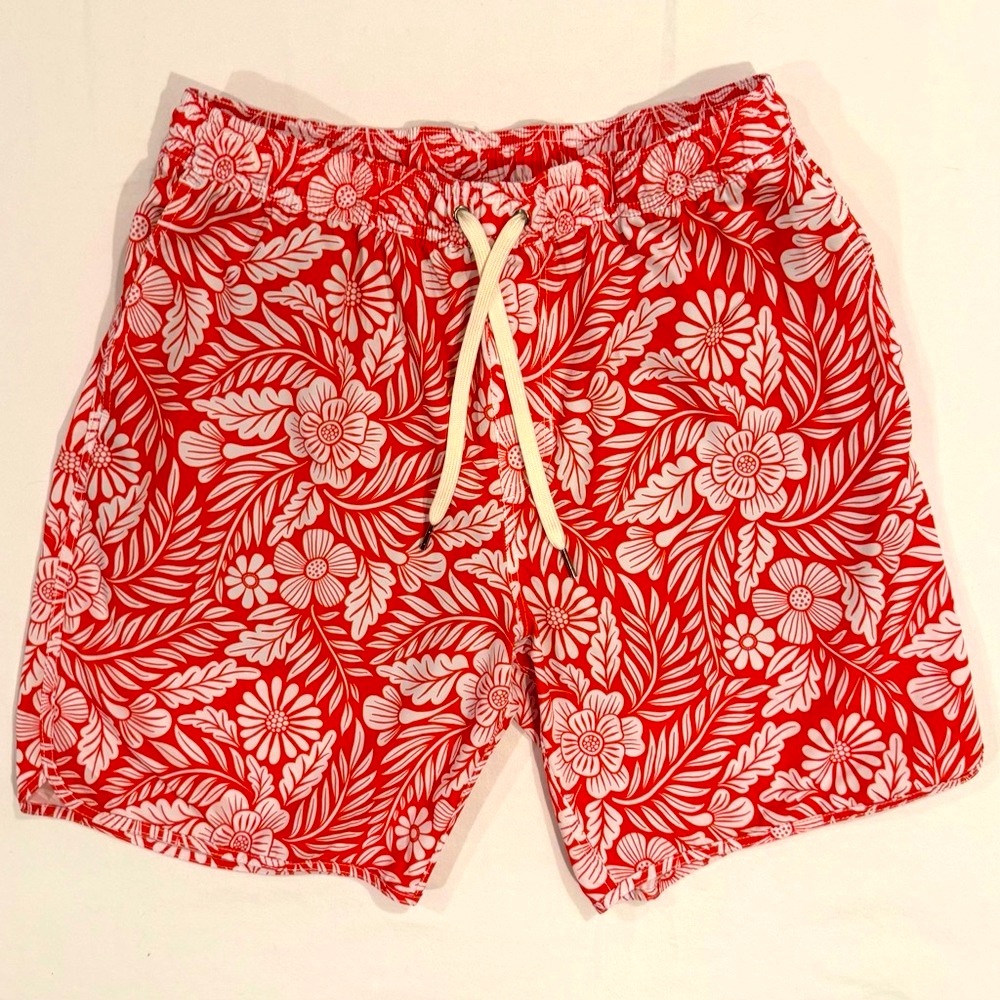 Fair Harbor The Anchor Swim Shorts Mens XL Liner Red Hawaiian Floral Trunks